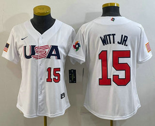 Womens USA Baseball #15 Bobby Witt Jr Number 2023 White World Classic Replica Stitched Jersey->2023 world baseball classic->MLB Jersey